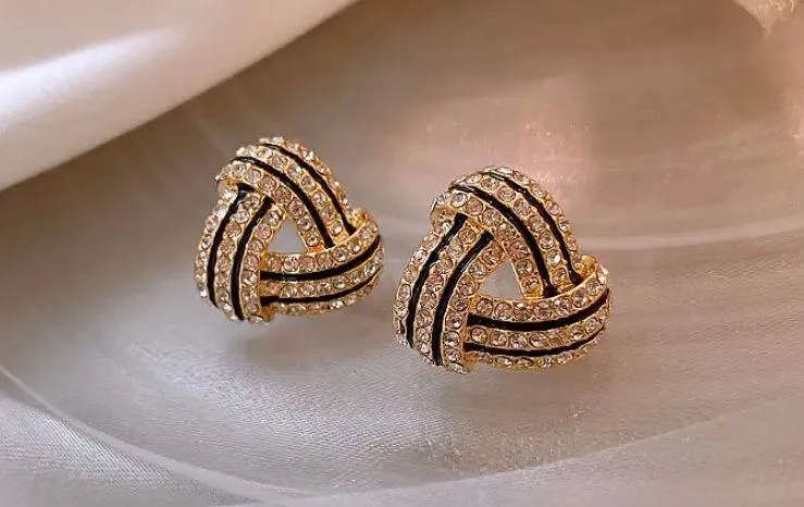 Black and Gold Plated Crystal Geometric Earrings Stud Multiple