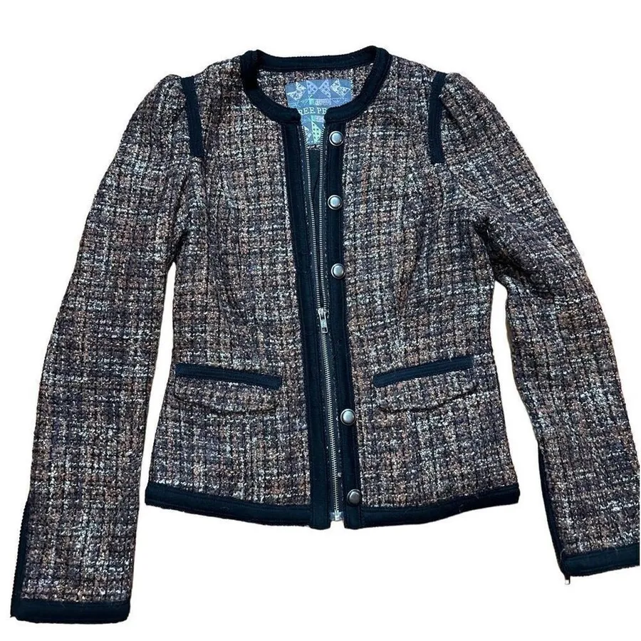Free People Jacket Tweed Full Zip Multi-Color Wool Blend Size 4