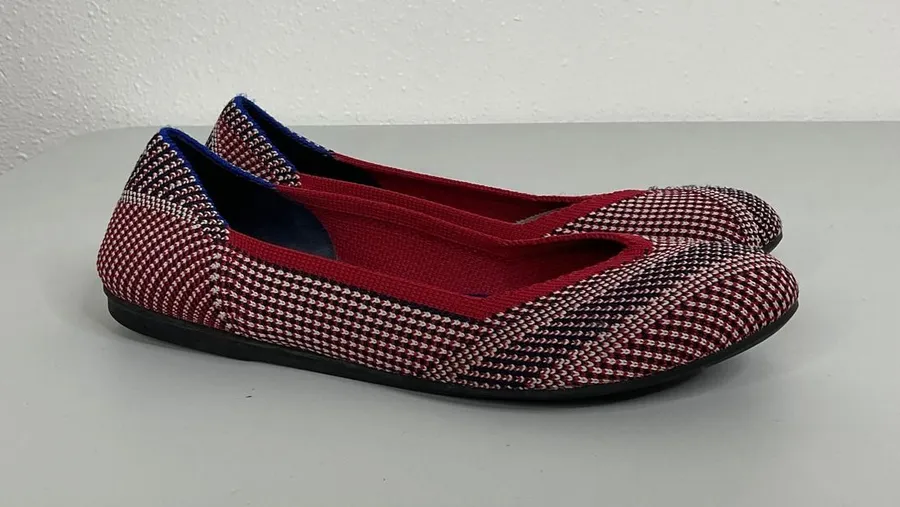 Rothys The Flat Womens 6 Red White Blue Patterned Knit Round Toe Ballet Flats