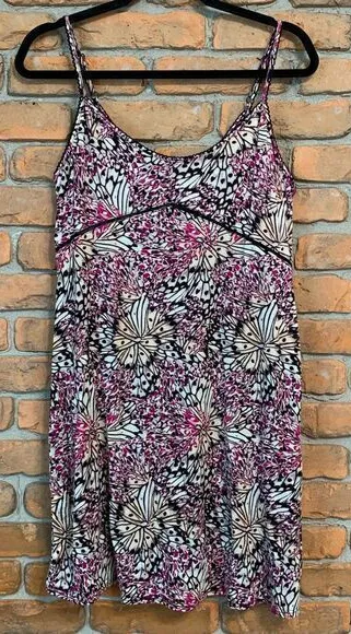 Ambrielle NWT Women's Butterfly Floral Print Scoop Mini Slip Dress Fuchsia