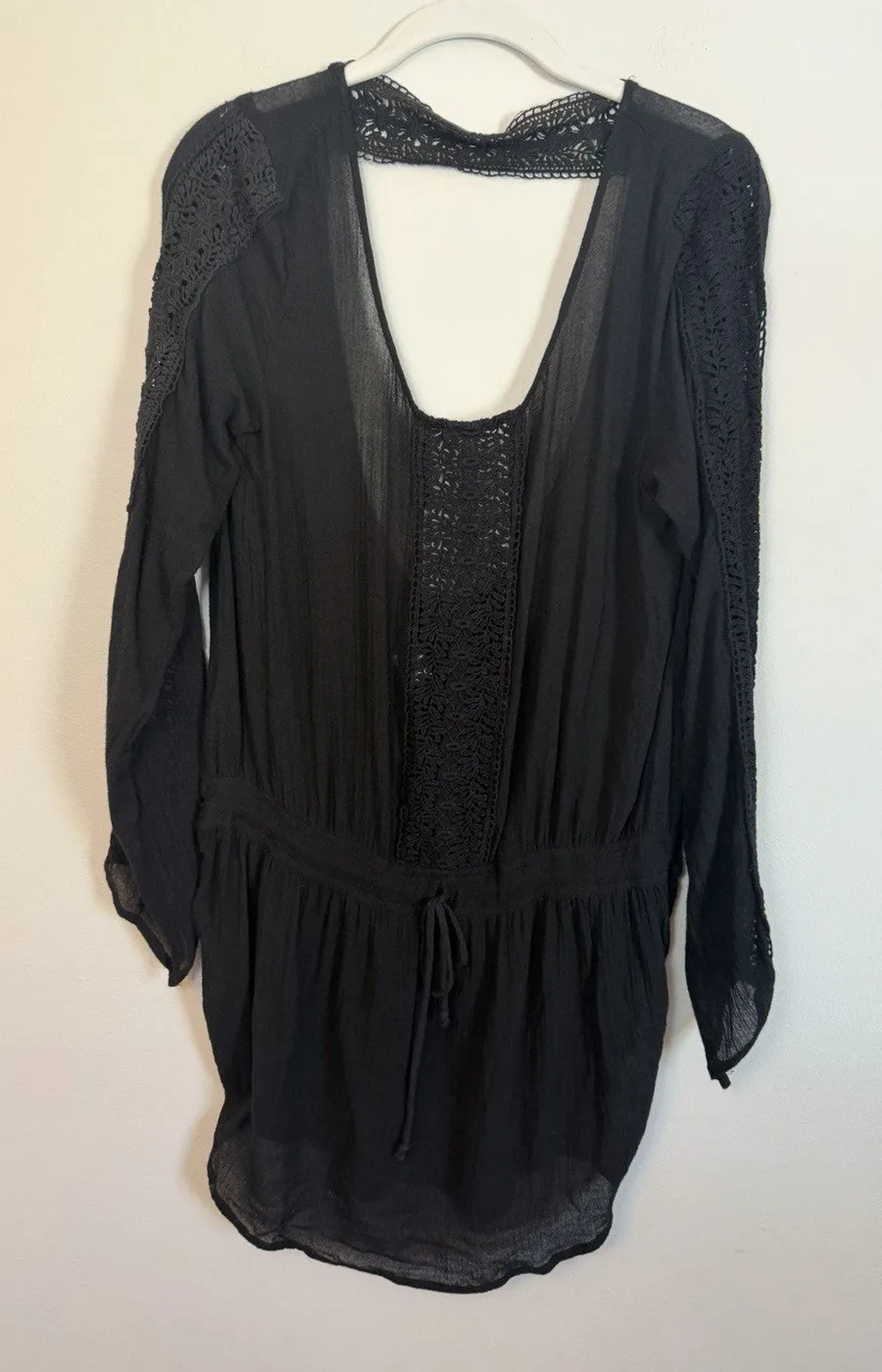 Vitamin A Black Gauze Fabric Long Sleeve Swim Coverup Sz S