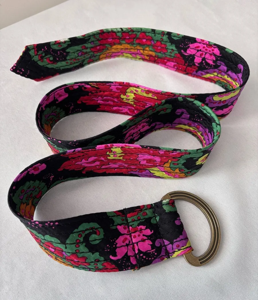 Vintage 90s J.CREW Black Label 100% Silk Belt S/M Boho Paisley Floral Sash D-Rin