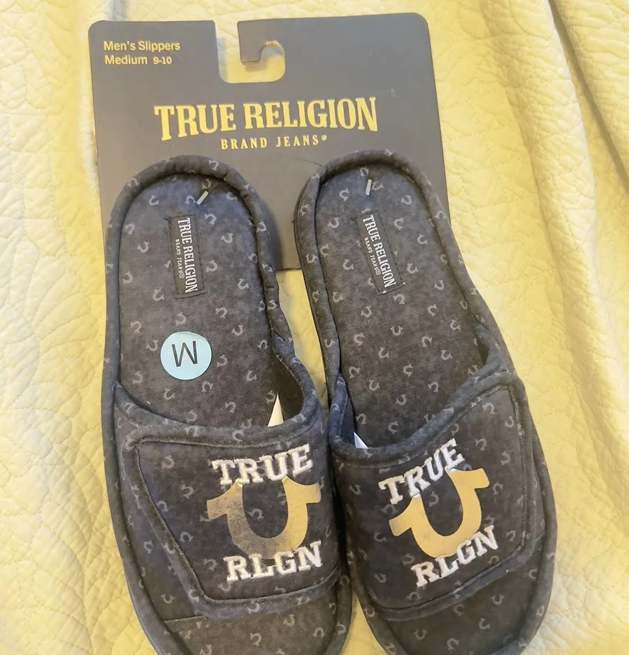 True Religion Blue Plush Indoor Outdoor Slippers Slides Men's Medium 9-10