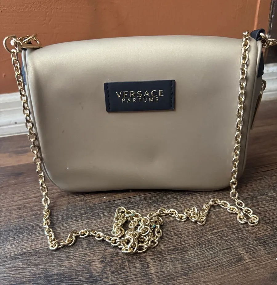 Versace Parfums Gold Metallic Crossbody Bag with Chain