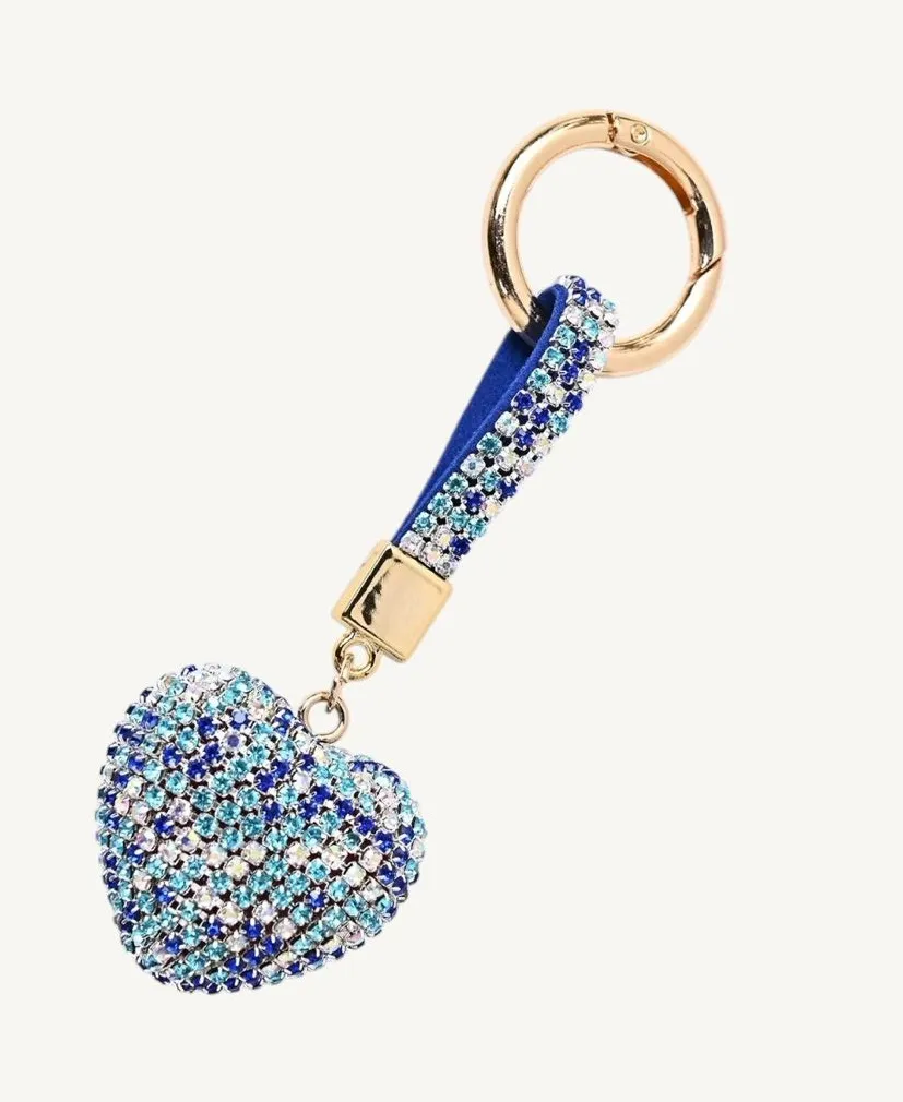Crystal Rhinestone Heart Bag Charm Keychain | Purse Charm | Handbag Accessory Blue