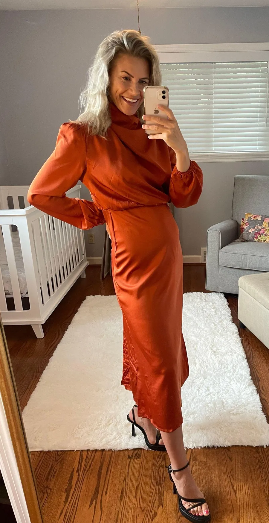 Satin Wedding Guest Dress Orange