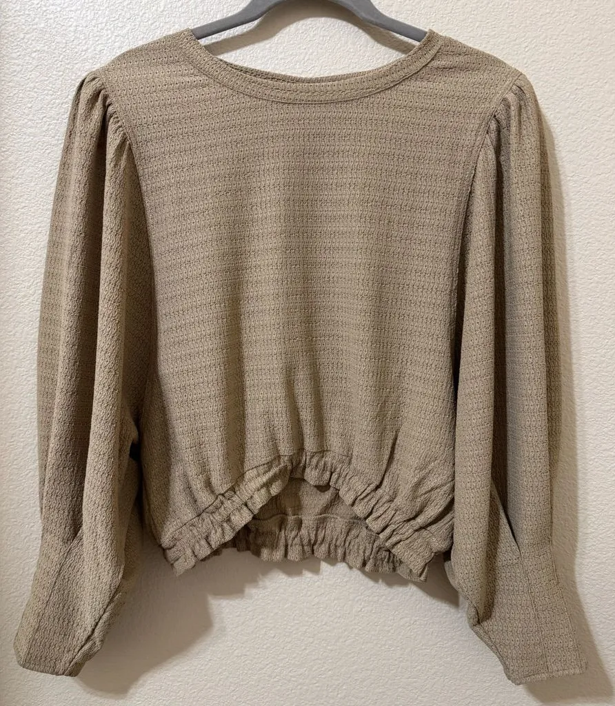 Women's Taupe Waffle Knit Long Sleeve Top size M