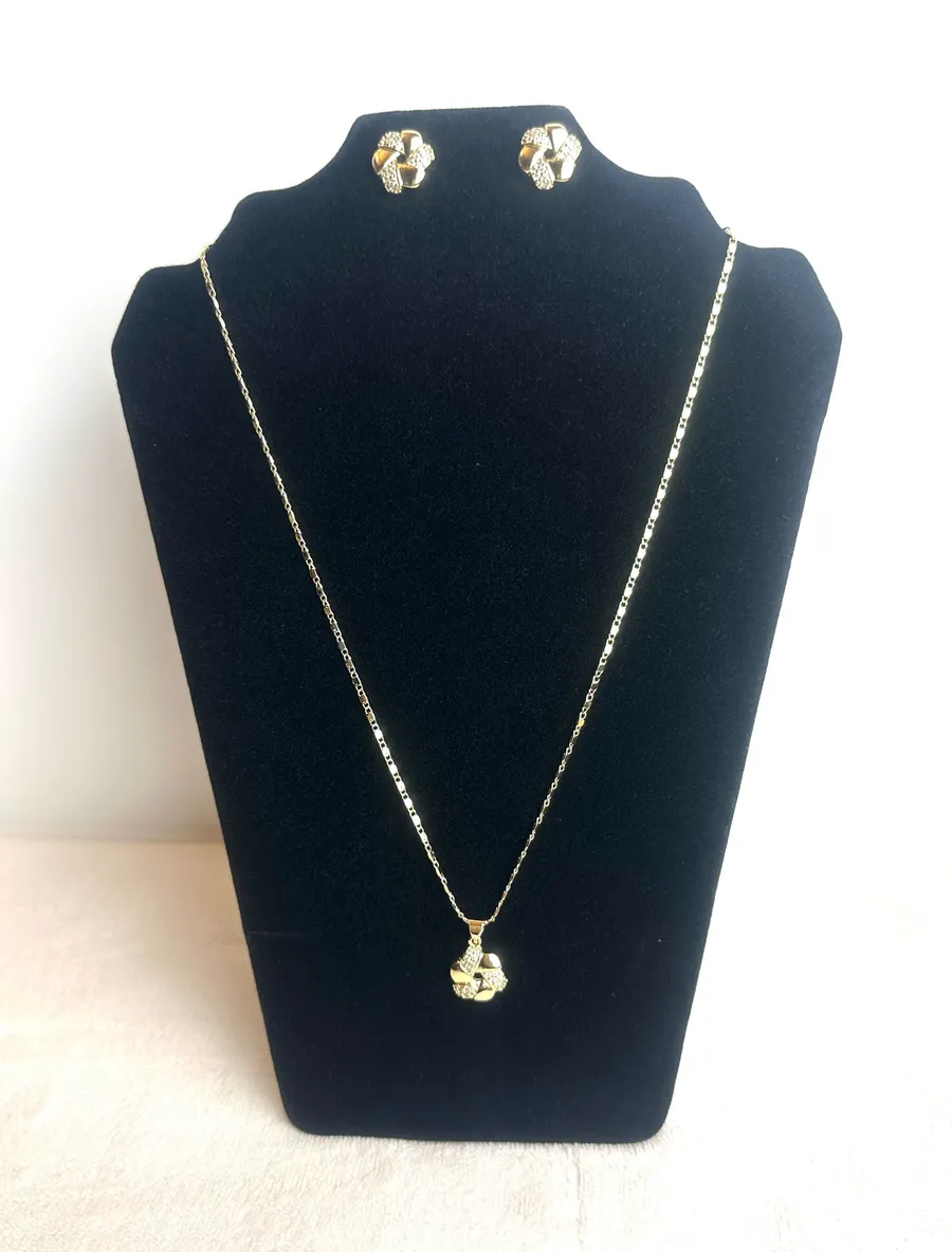 18K Gold Filled CZ Love Knot Necklace Set