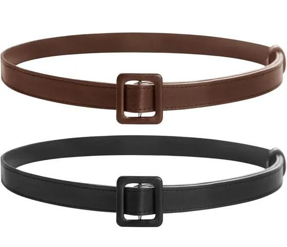 Women’s Belts 2 Pack Plus Size 2X Black Brown Waist Cinch PU Leather Buckle FC1