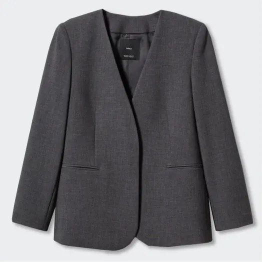 MNG Collarless Suit Jacket Large Grey Minimalist Business Casual Workwear NWT Gray