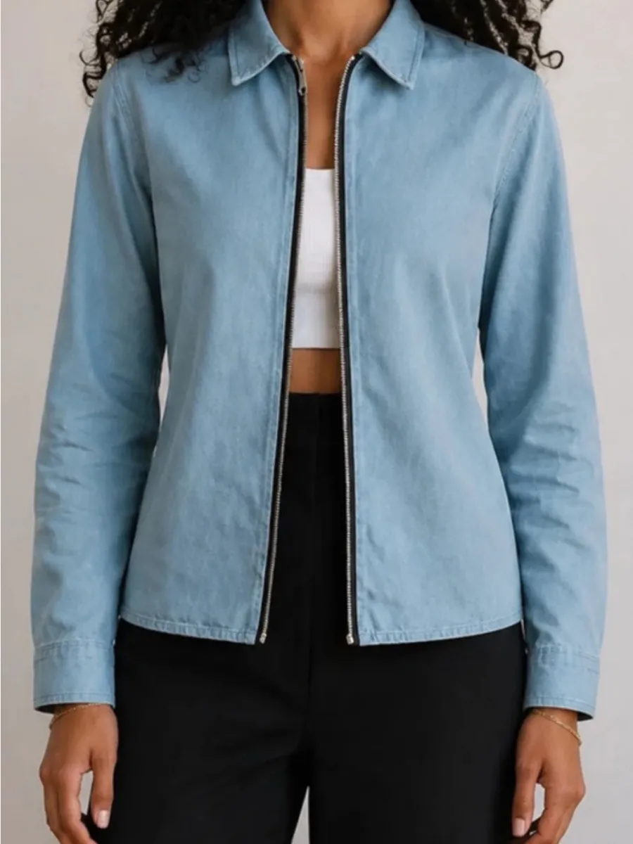 Thrills Light Blue Zip-Front Denim Jacket
