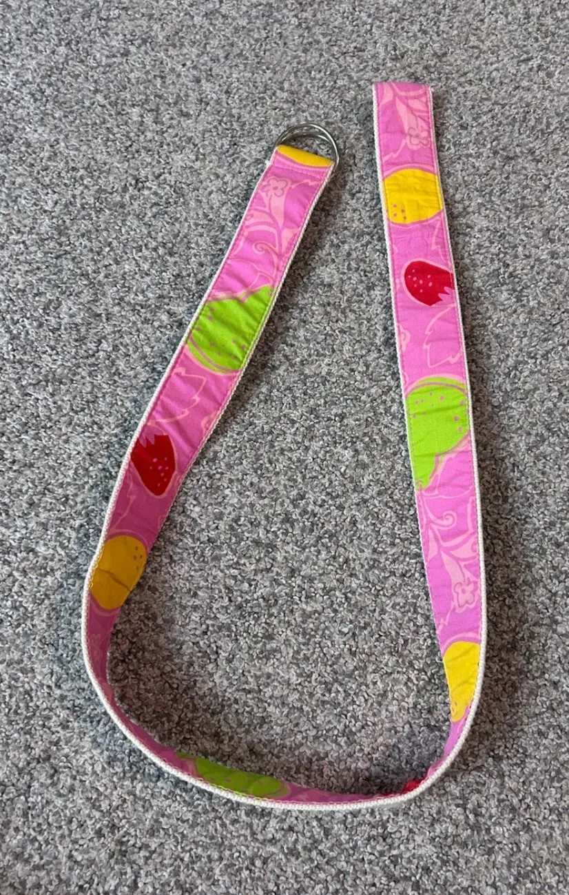 Lilly Pulitzer Pink Fruit Print D-Ring Belt Womens Medium Cotton Webbing Preppy