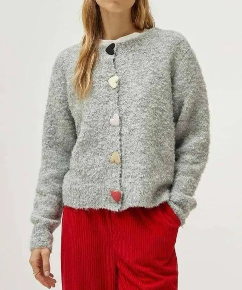 NWT Compañía Fantástica Ban.do Heart Button Boucle Cardigan in Grey Size Small Gray