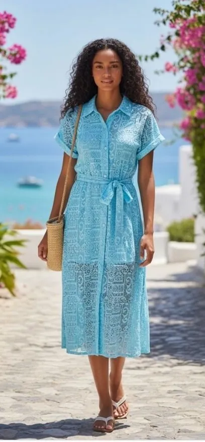 BECCA Mesh Button Down Belted Swim Cover Up Women's Size M Blue Resortwear