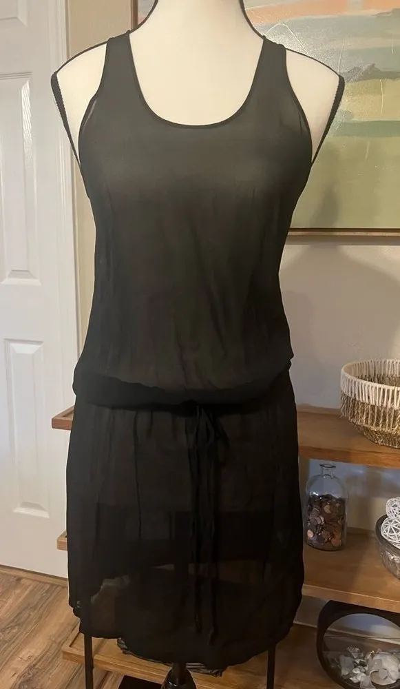LACAUSA Black Sheer Drawstring Tank Cover-up Dress XS Style LA11106 – Made in LA