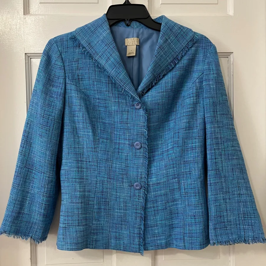 Sigrid Olsen Silk Tweed Sport Blazer 6 Turquoise Classic Academic Coastal Chic Blue