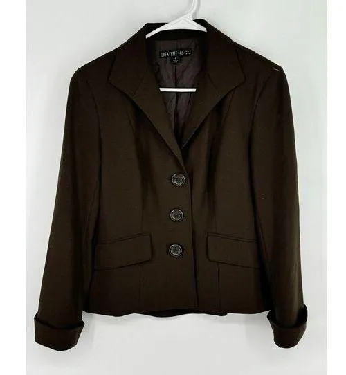 Lafayette 148 New York Solid Brown Wool Blend Womens Blazer Jacket Size 4 Career