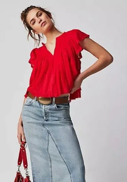Free People One Padma Bohemian Raw Trim Top