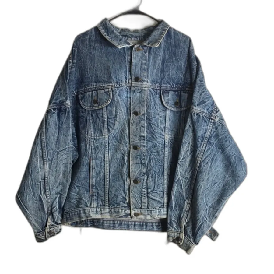 Vintage Tiger Fox Acid Wash Denim Jean Jacket size large oversized Blue