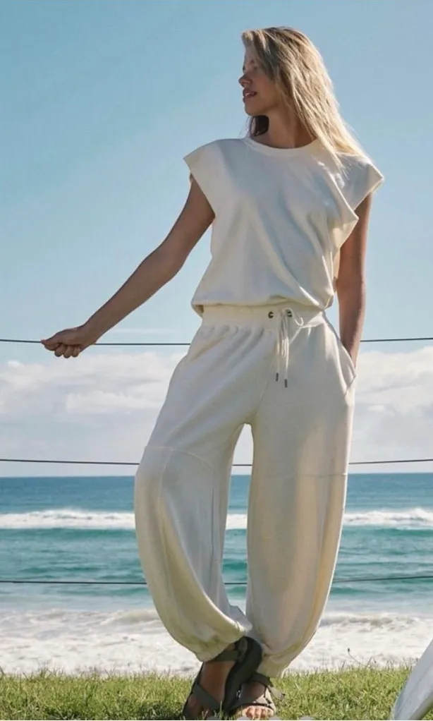 Free People Movement Throw & Go Cream One Piece Wide Leg Cotton Jumpsuit XS
