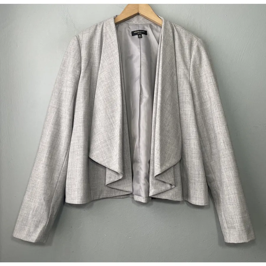 Open Front Drape Jacket Size 10 Petite Heather Gray Blazer Office Light Academia