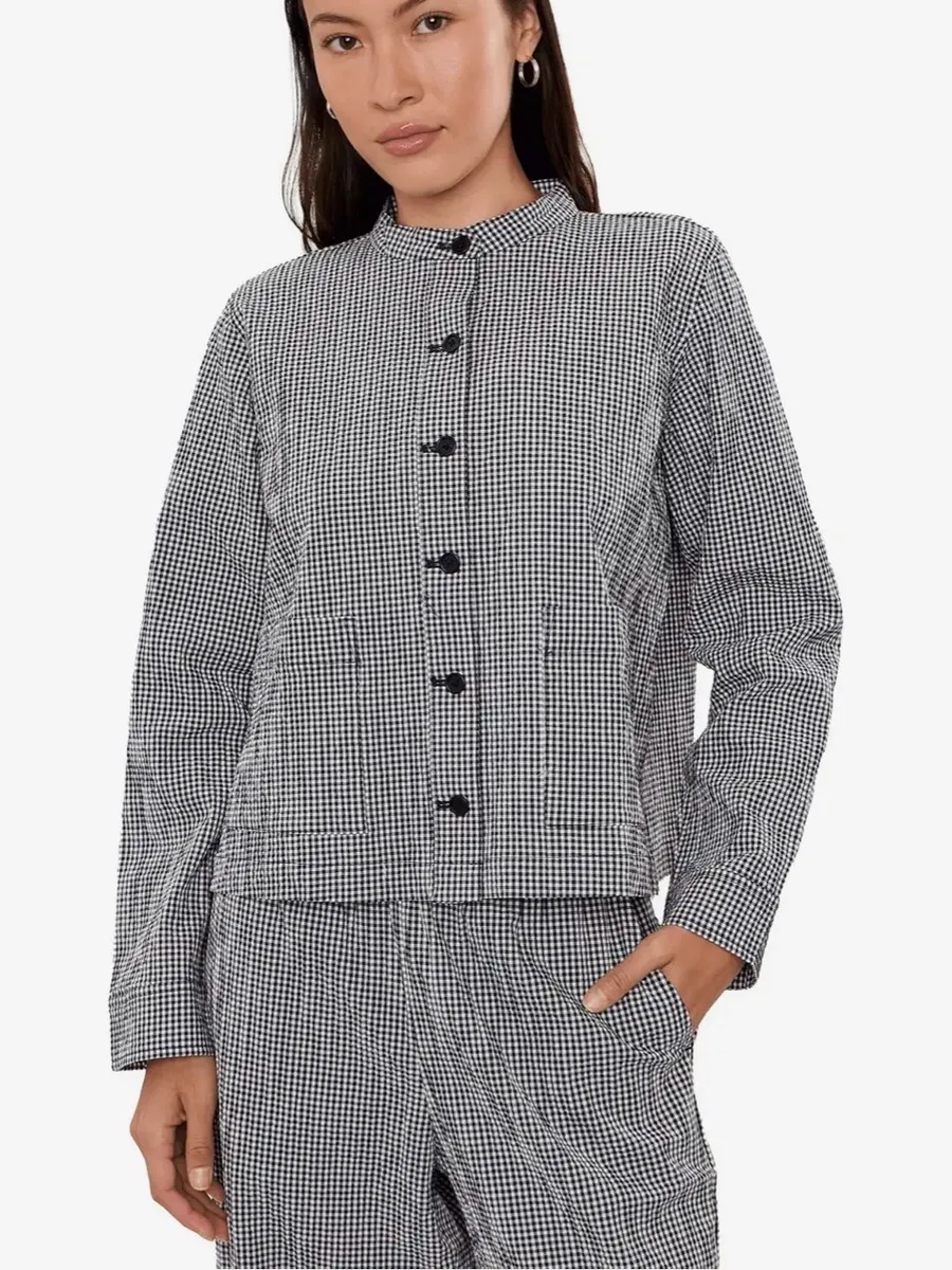Eileen Fisher Mandarin Collar Jacket Black/White Medium NWT IN PACKAGE