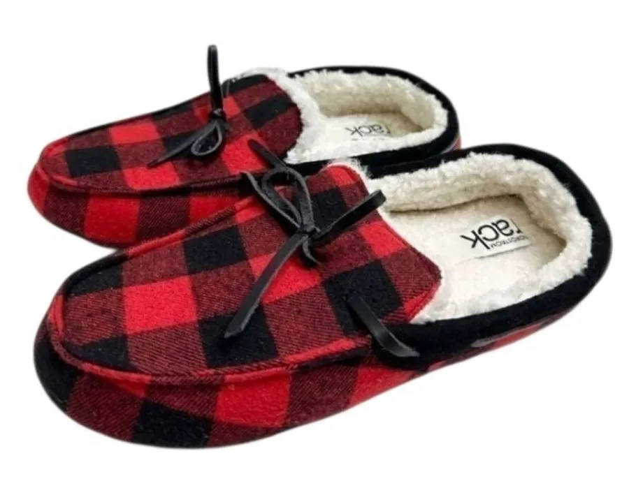 Nordstrom Rack Red Black Buffalo Plaid Moccasin Slippers Size Medium