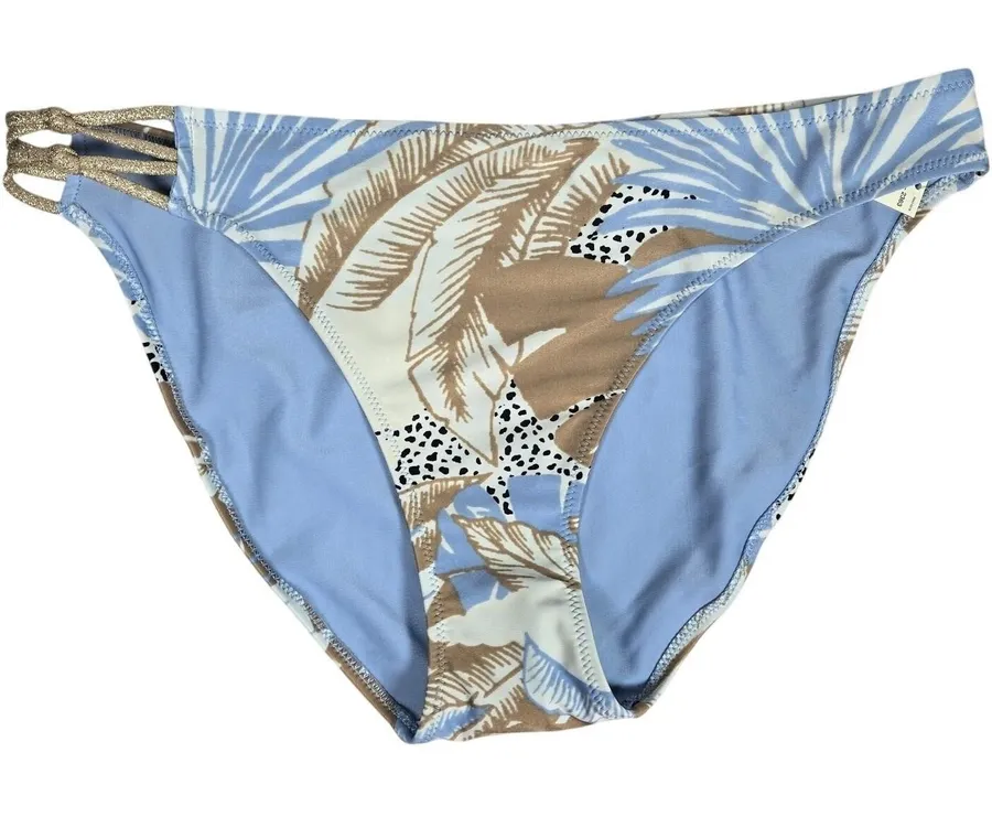 Aerie Women Blue Tan Tropical Palm Leaf Strappy Bikini Bottom Size L 1753-2363