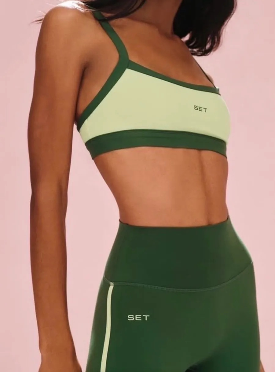 SET Active NWOT Sportbody Green Sports Bra & Biker Shorts Set