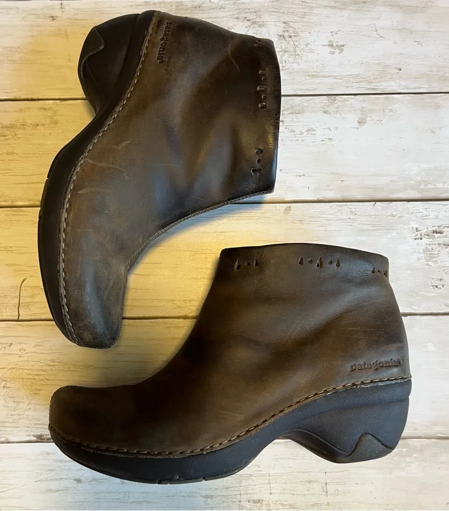 Patagonia Womens Better Clog Leather Ankle Boots Deep Espresso Brown #1267