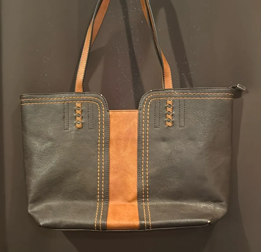 Montana West Brown and Tan Tote Bag with Contrast Stitching, Faux Leather