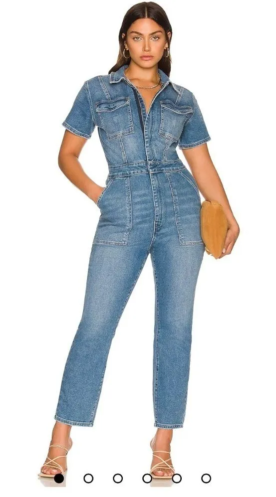 Good American denim jumpsuit, and it has a very clean, modern-utility vibe SZ 2