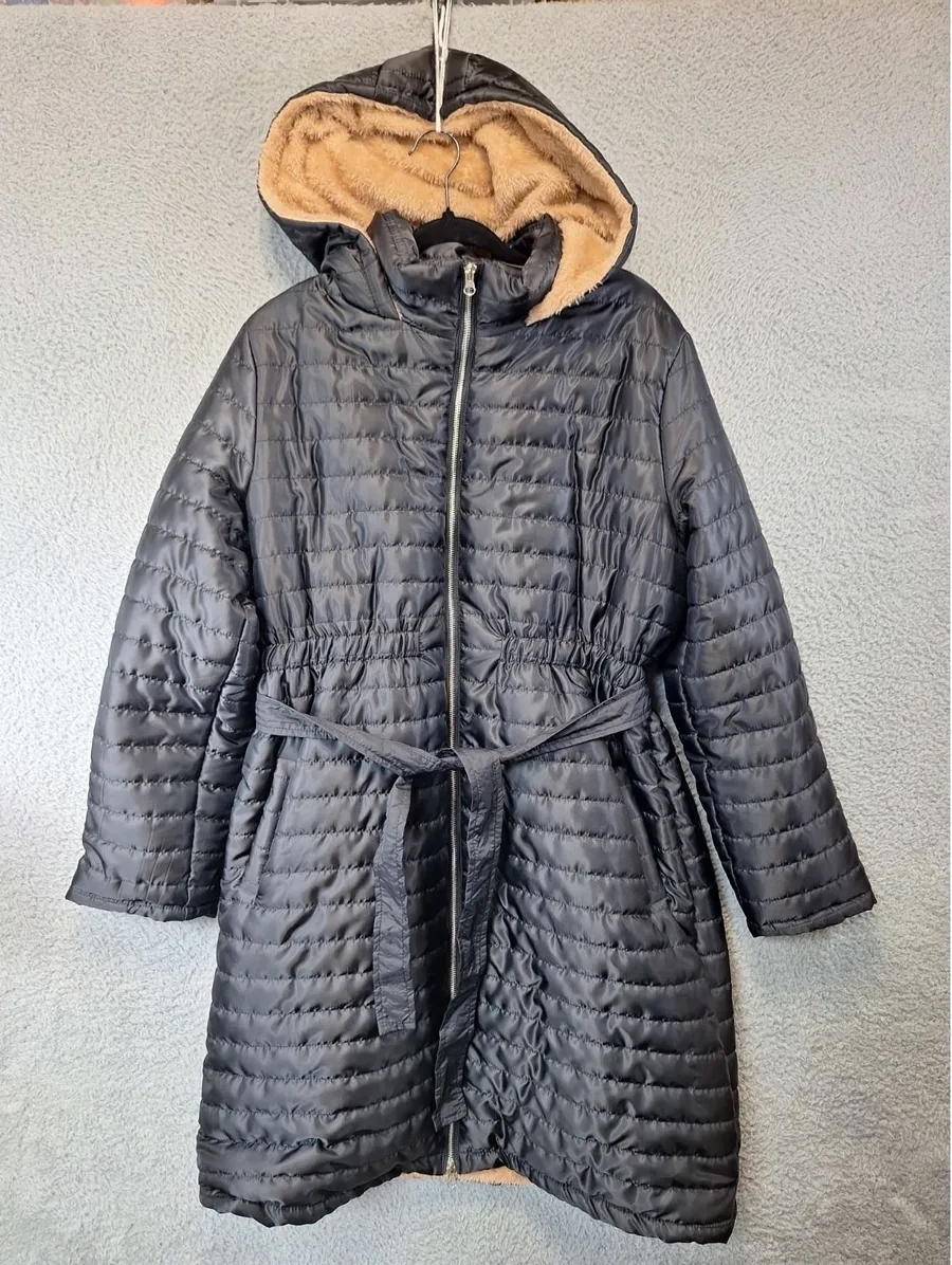 Emery Rose Puffer Coat Womens XL Black Quilted Faux