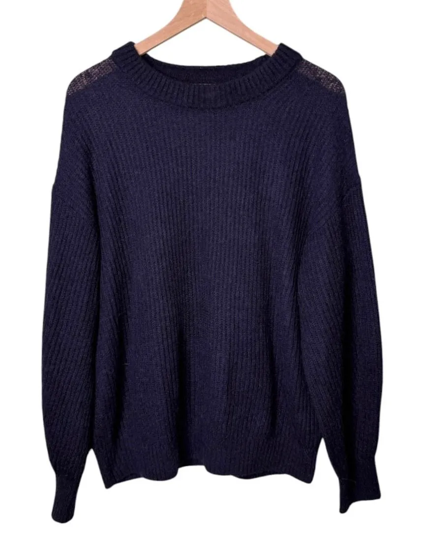 Everlane Alpaca Merino Wool Crewneck Pullover Sweater Navy Women’s Size Medium