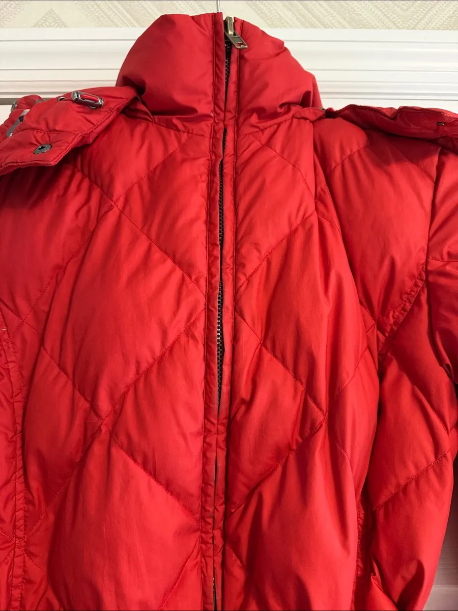 Burberry London Women’s XS Red Hooded Puffer Jacket Belted Double Zip