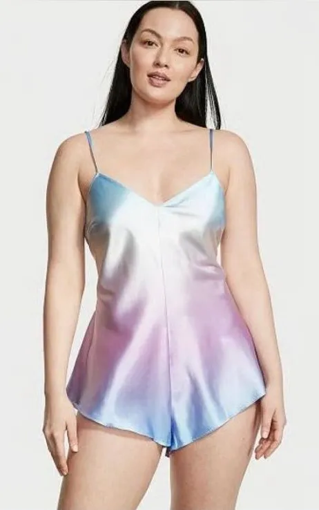 Victoria's Secret Women's Sky Ombre Satin Open-Back Romper Size Medium
