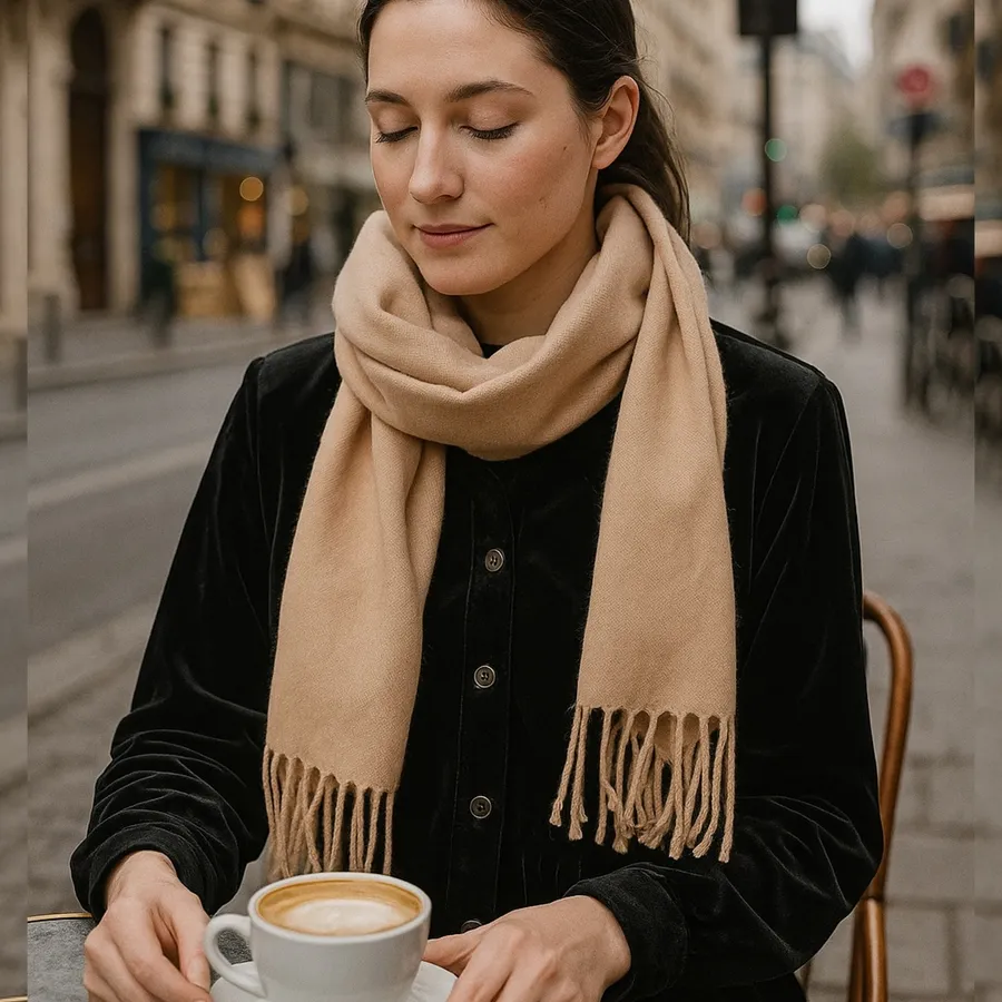 Pashmina Neutral Tan Scarf Fringed Soft Lightweight Women Neutral Mininalist