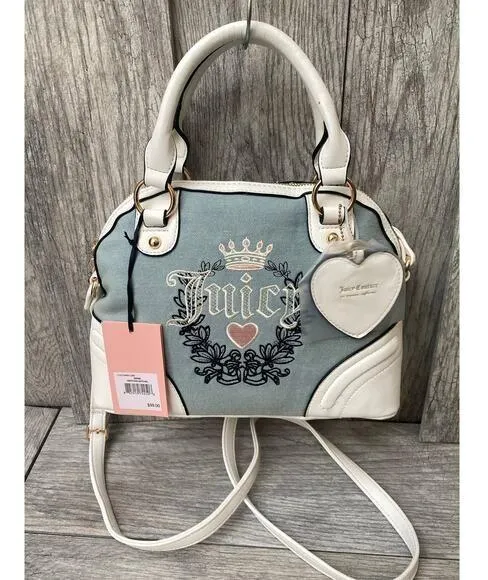 Juicy Couture Satchel | Blue Denim Embroidered Bag | heart charm