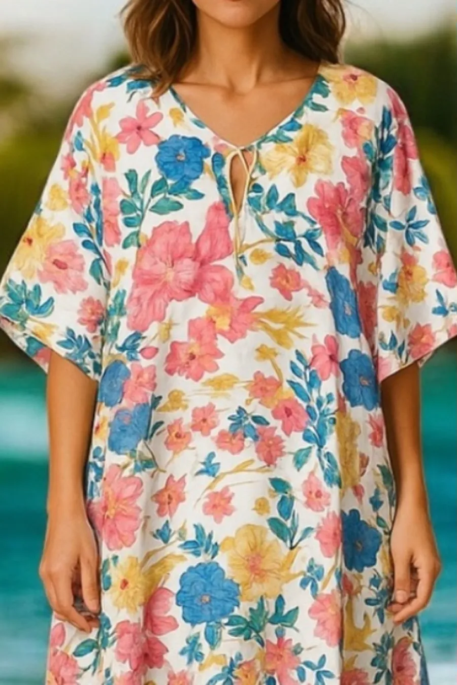 America & Beyond super bohemian oversized lounge Floral Maxi Kaflan Coverup L Multiple Size L