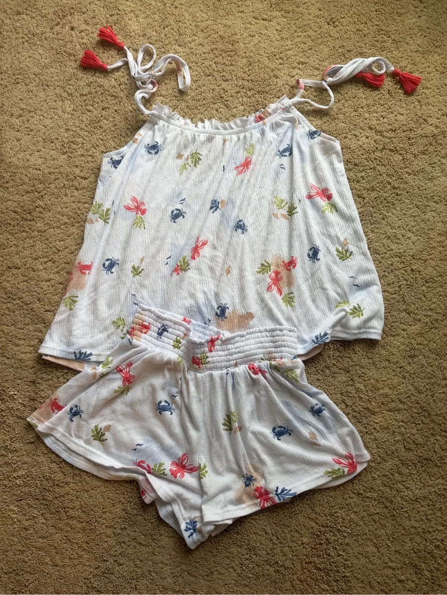 Women’s White Floral Print Pajama Set with Knot