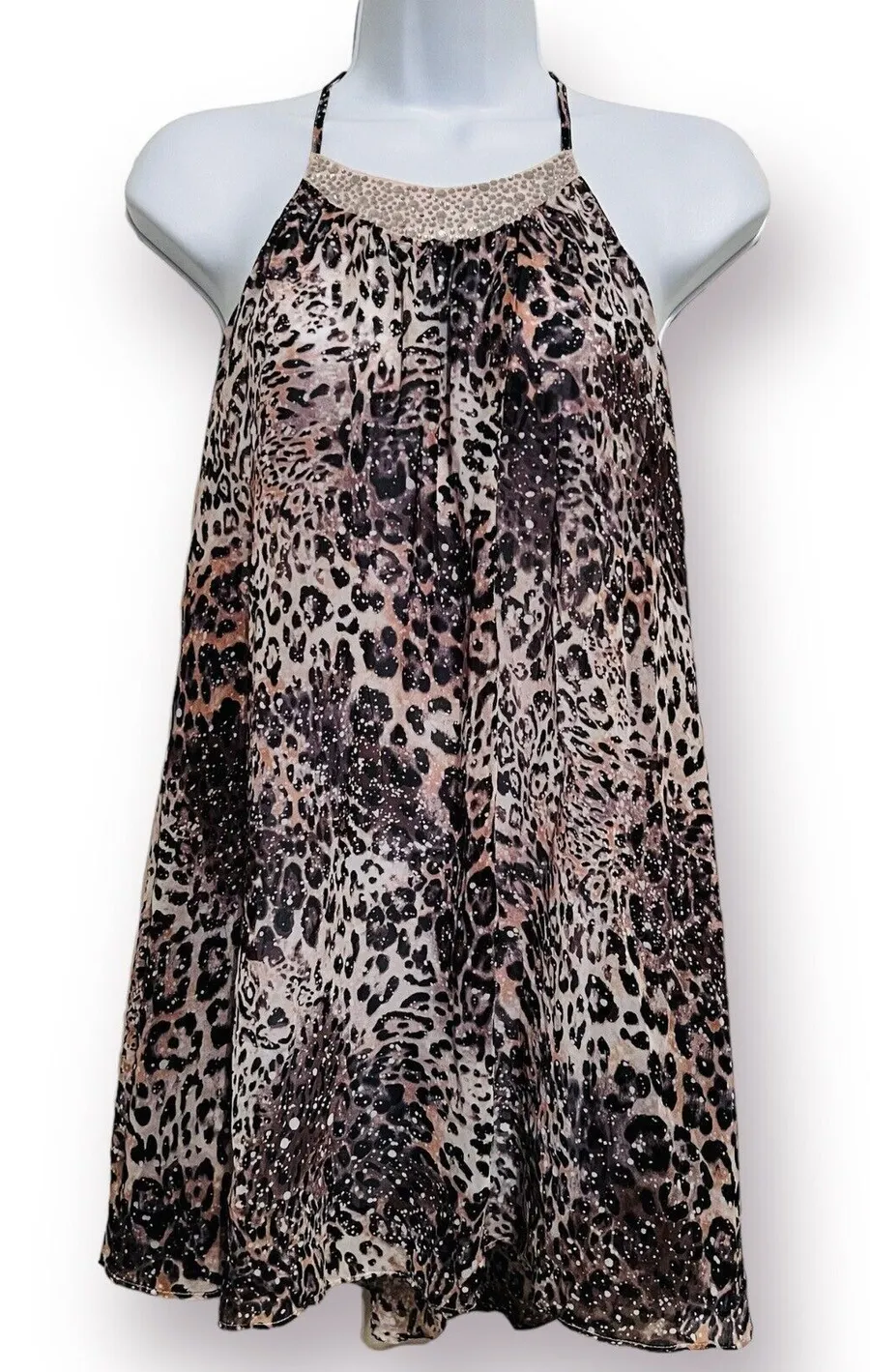 Victoria’s Secret Sheer Animal Print Cover Up Neglige Nightie Tie Neck Large Top