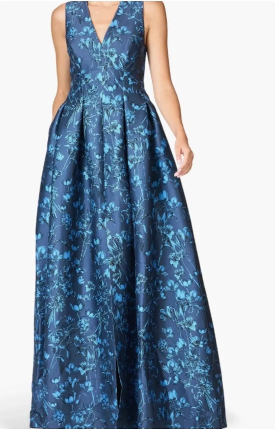 Sachin & Babi Brooke Floral Mikado Gown in blue Sz 6 (New)
