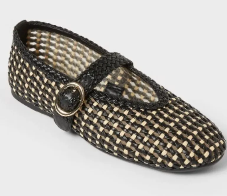 Universal Thread Woven Mary Jane Flats in Black and Natural