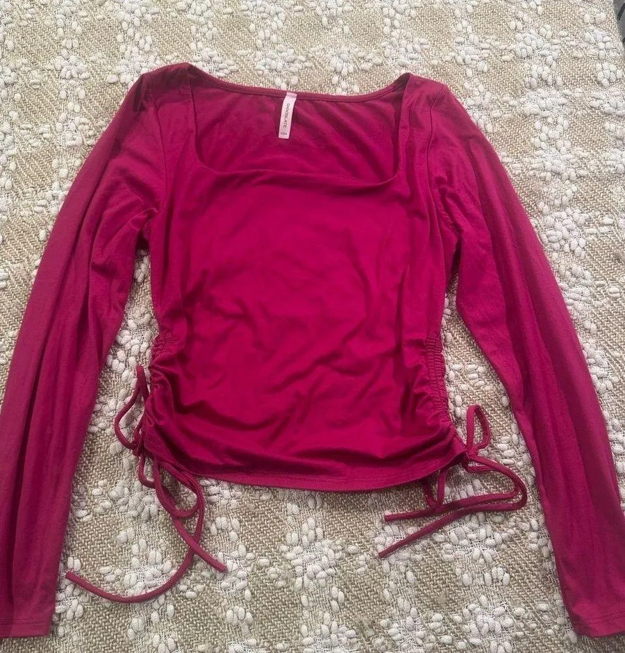 Modern Pink Top with Ruched Detail, Size XL By Chocolate