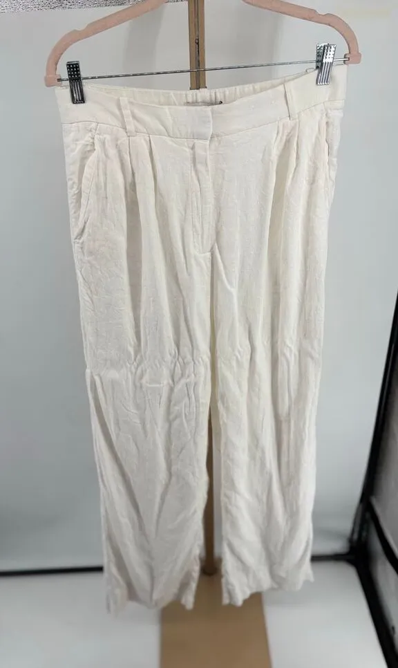 Abercrombie & Fitch White Wide Leg Linen Blend Pants Size 10