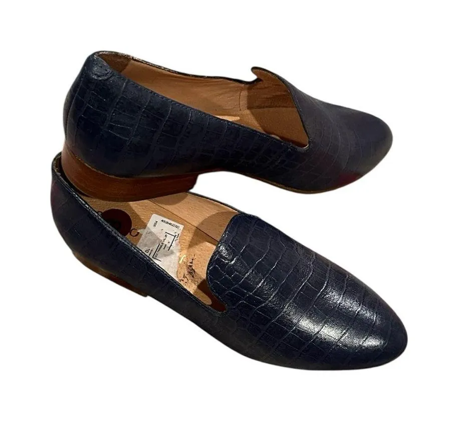 Jack Rogers Audrey Croc Embossed Casual Midnight Navy Blue Loafers Shoes