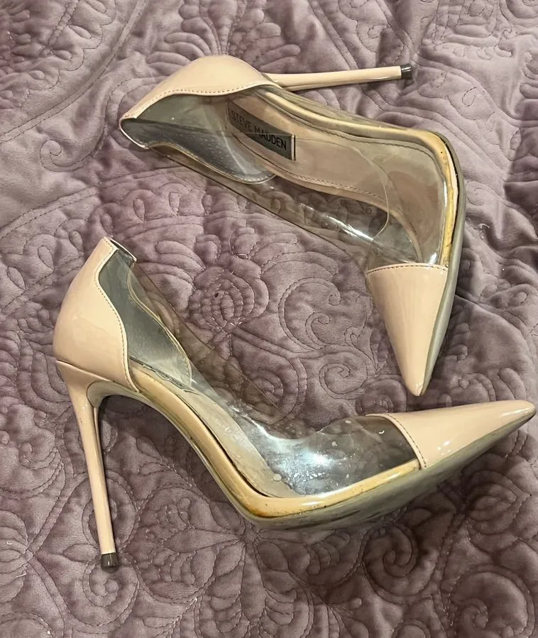 Steve Madden Blush Patent Pointed Toe Clear Panel Stilettos
