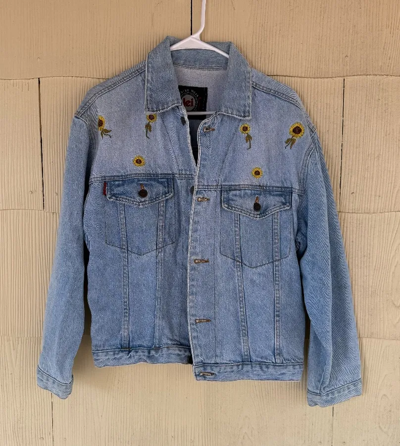 L.E.I Vintage Sunflower Denim Jacket Yellow