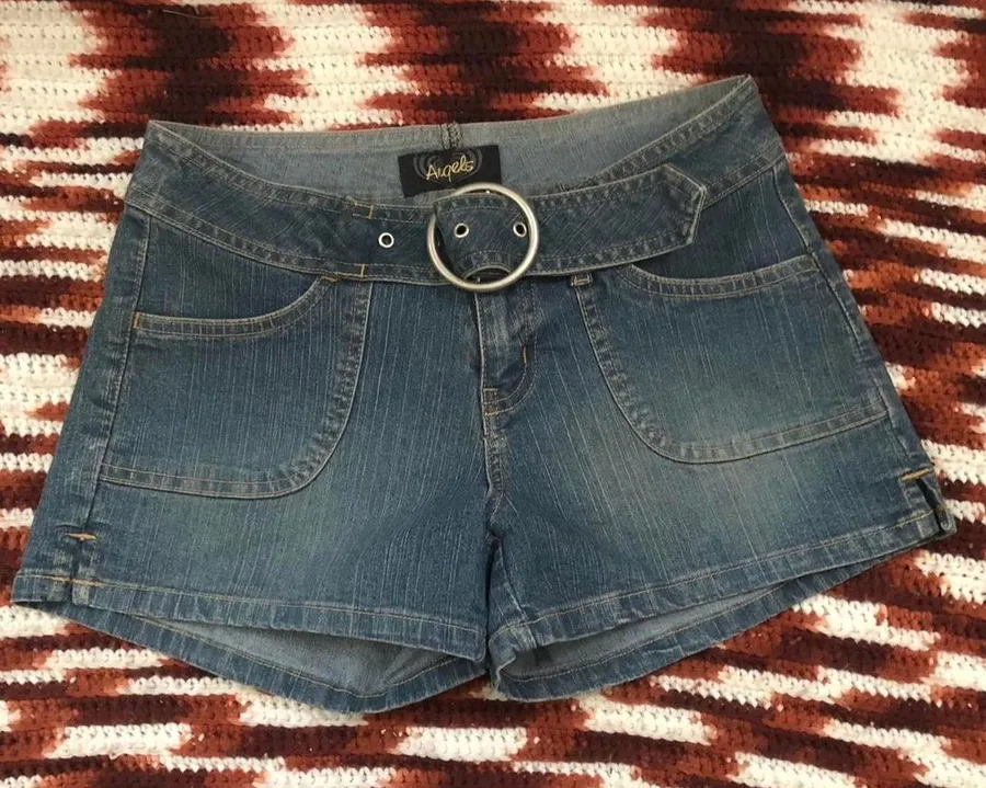 Y2K 2000s Grunge Micro Mini Baddie Hot Pants Blue Size M