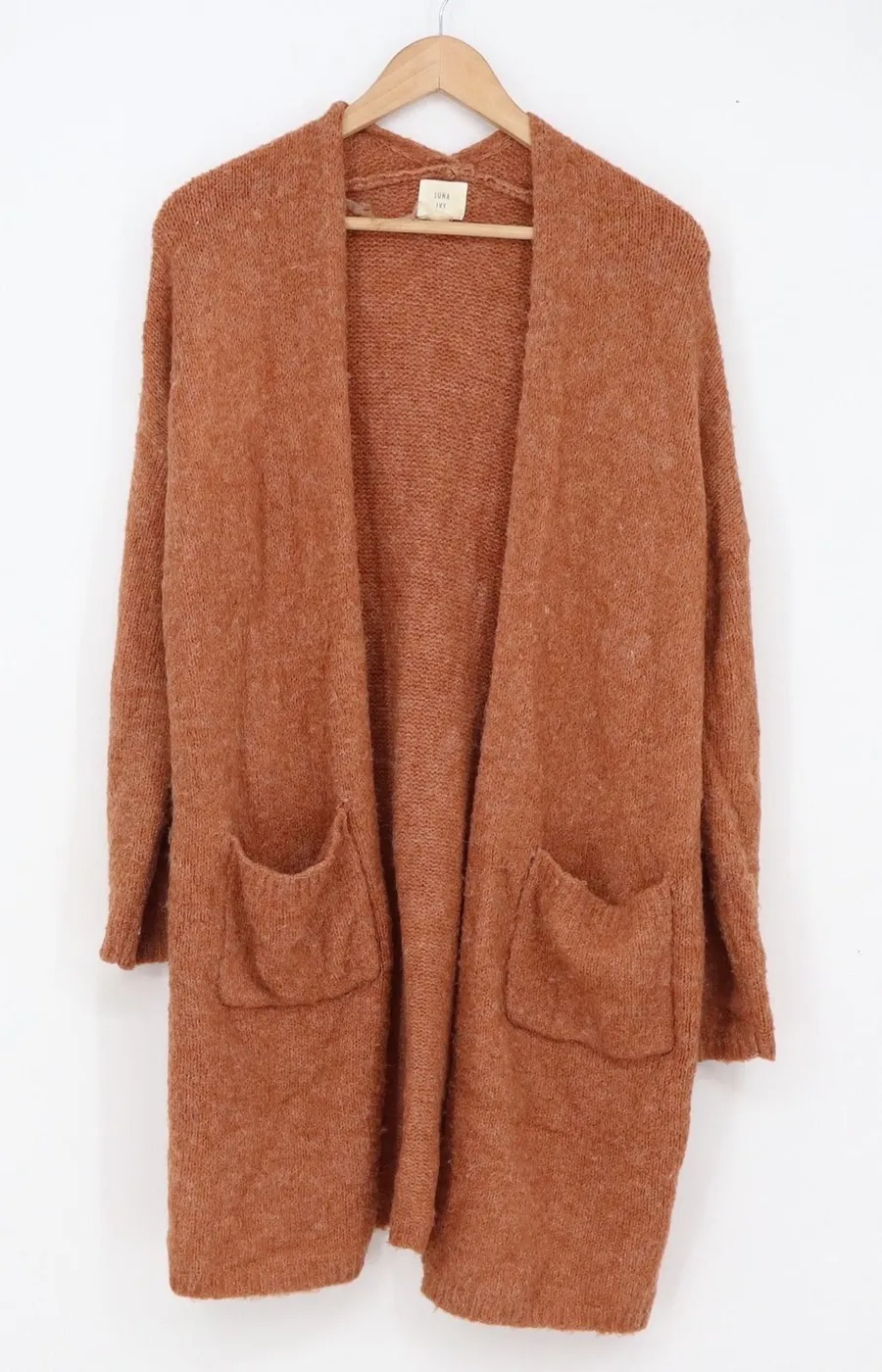 Luna Ivy Cardigan Womens M Rust Orange Open Front Longline Pockets Size M